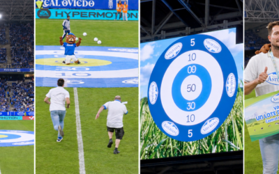 Una diana gigante protagoniza el descanso del derbi asturiano con NOKAO y Central Lechera Asturiana